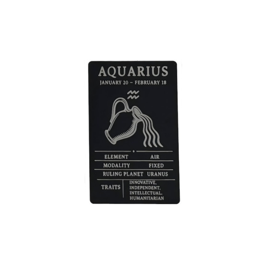 Aquarius Zodiac Card – Laser-Etched Aluminum Collectible