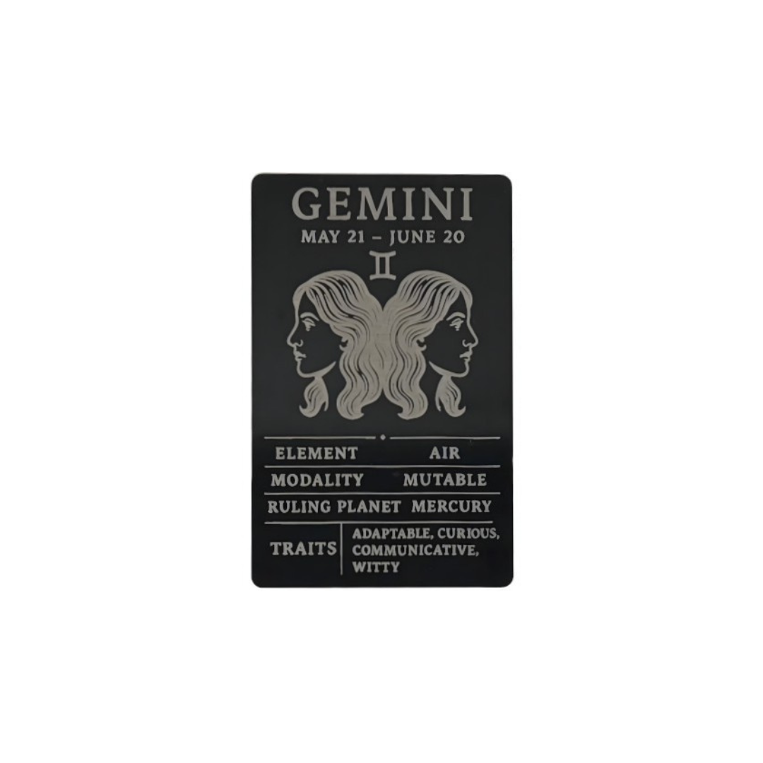 Gemini Zodiac Card – Laser-Etched Aluminum Collectible